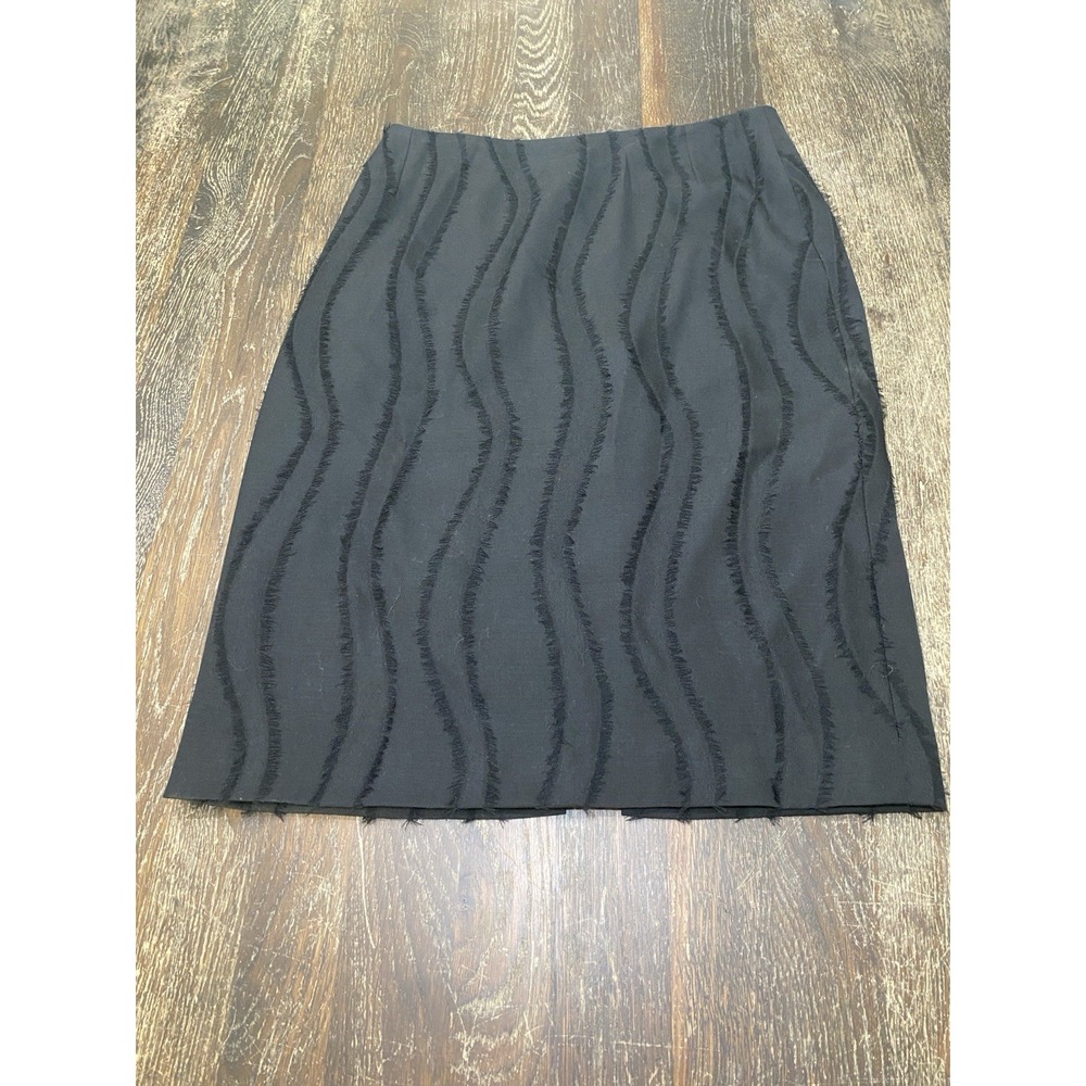 Vintage Gianni Versace Italy Wool Pencil Skirt 42 US 6 Black Wavy Ribbed 90s